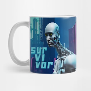 Cyborg Survivor Humanoid Robot in Nuclear City Destruction Mug